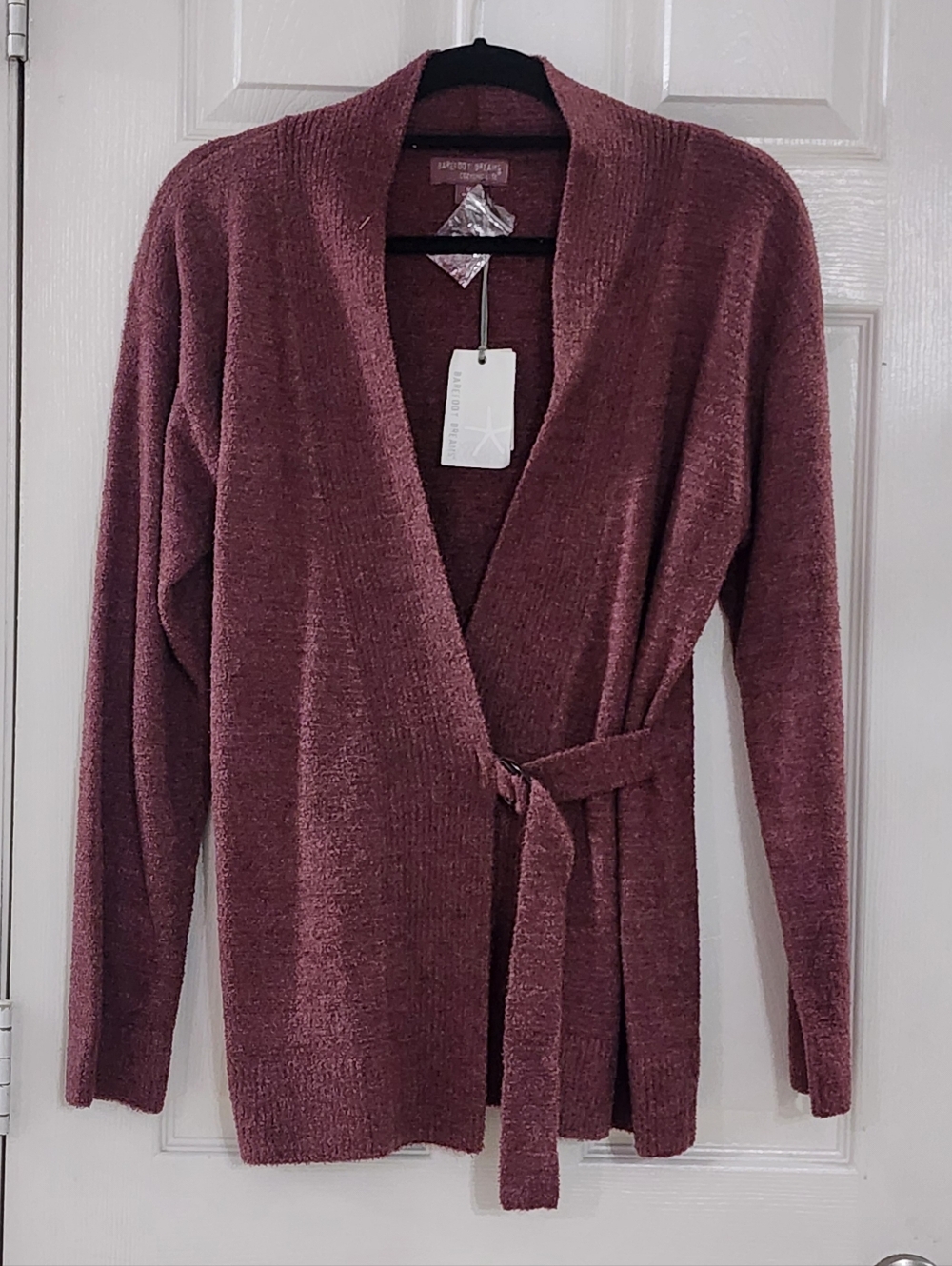 Barefoot Dreams CozyChic Lite Side Tie Cardigan HE Berry Rosewood Medium NWT